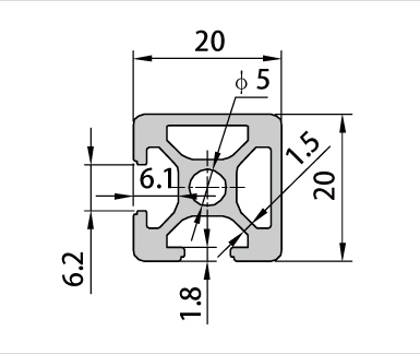 2020-2N90工業鋁型材截面圖